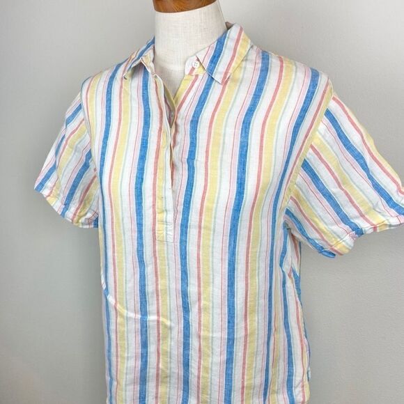 Lands’ End Short Sleeve Pastel Linen Blouse - Picture 2 of 6